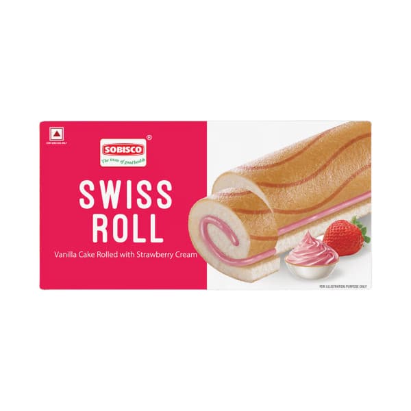 Sobisco Swiss Roll Vanilla Cake Rolled with Strawberry Cream / সোবিস্কো সুইস রোল ভ্যানিলা কেক রোলড উইথ স্ট্রবেরি ক্রিম