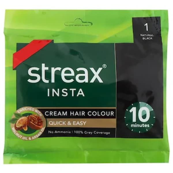 Streax Insta Cream Hair Color (1 Natural Black) / স্ট্রেক্স ইনস্টা ক্রিম হেয়ার কালার (১ ন্যাচারাল ব্ল্যাক)