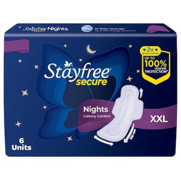 Stayfree Secure Nights Cottony Comfort XXL Sanitary Pads /  স্টেফ্রি সিকিওর নাইটস কটনী কমফোর্ট XXL স্যানিটারি প্যাড