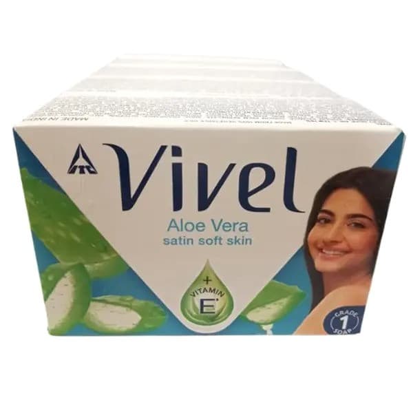 Vivel Aloe Vera Bathing Soap with Vitamin E for Soft, Glowing skin (Buy 4 Get 1 Free) / ভিভেল অ্যালো ভেরা বাথিং সাবান উইথ ভিটামিন ই সফট, গ্লোয়িং স্কিনের জন্য (৪টি কিনলে ১টি ফ্রি)