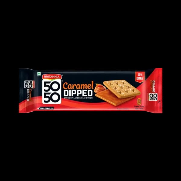 Britannia 50 50 Caramel Dipped Crunchy Layered Sandwich / ব্রিটানিয়া ৫০-৫০ ক্যারামেল ডিপড ক্রাঞ্চি লেয়ার্ড স্যান্ডউইচ