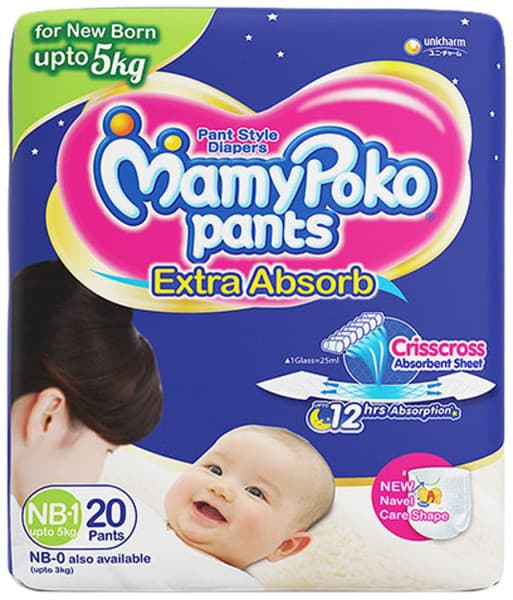 MamyPoko Pants Extra Absorb Diapers, New Born (NB) / ম্যামিপোকো প্যান্টস এক্সট্রা অ্যাবজর্ব ডায়াপারস, নিউ বর্ন (এনবি)